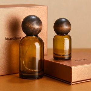 Commercio all'ingrosso vuoto 30ml 50ml 100ml vuoto ambra bicchiere rotondo flacone Spray per profumo con tappo a sfera in legno - Product Image 1