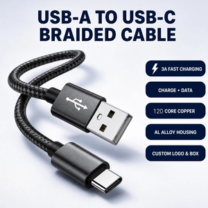 Câble USB de charge rapide SONGMING 3A 1M 3Ft Type-C 150, en cuivre mixte tressé en nylon, multi-appareils, vente en gros OEM - Product Image 2