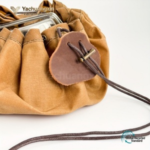 Leather <b>Drawstring</b> Pouch Brown Vintage Style Outdoor Camping Storage <b>Bag</b> Adjustable Closure with Bone Toggle - Product Image 3