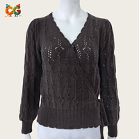 CG OEM ODM Personnalisé Blouse en tricot festonné pour femme, pull à manches longues en tricot torsadé ajouré avec lien latéral à nouer à la taille pour le printemps et l'automne