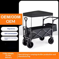 Chariot pliable en métal réglable à quatre roues avec auvent, pour animaux de compagnie, camping en extérieur, transport d'enfants, rangement à ouverture arrière