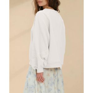 FOXA Sweat-shirt en polaire surdimensionné pour femme, pull court avec détails en dentelle, haut tendance automne, blanc - Product Image 4