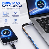 Câble USB-C mâle vers USB-C mâle USB4, pleine fonction, plat et droit, 20 Gbps, 240 W, 4K 60 Hz, charge rapide PD, câble de données