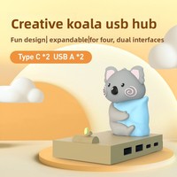 Station d'accueil Type-C Anime Hub, Koala créatif, Hub USB 2.0, Article décoratif de bureau, Station d'accueil mignonne à quatre ports pour ordinateur portable