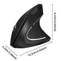 Mouse Komputer Nirkabel Ergonomis Hitam Laris Manis, Mouse Vertikal 6 Tombol, untuk Tangan Kanan, Menghadap Samping, untuk PC dan Laptop