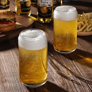 Vasos de Cerveza Transparentes en Forma de Lata de 16 oz, Vasos para Beber Café Helado, Frascos con Tapa de Bambú y Vidrio - Product Image 3
