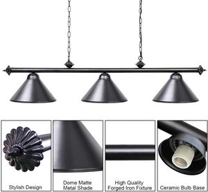 Lampe de <span class=keywords><strong>billard</strong></span> Cueelf 3 lumières pour salle de <span class=keywords><strong>billard</strong></span>, métal noir - Product Image 3