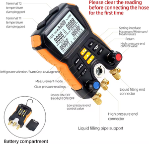 Ac गेज सेट <span class=keywords><strong>3</strong></span> तरह से डिजिटल कई गुना गेज सेट किया गया है 134a r12 r502 रेफ्रिजरेटर दबाव तापमान रिसाव परीक्षक - Product Image 2