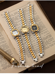Reloj octogonal de dos tonos en oro y plata para mujer, reloj de pulsera de cuarzo con pulsera de metal para oficina - Product Image 4