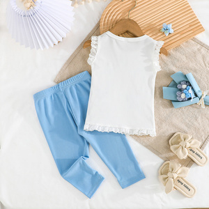 ชุดลำลองสองชิ้นสำหรับเด็กผู้หญิง เสื้อโบว์สวยหรูพร้อมแขนบาน จับคู่กับกางเกงเรียบง่าย ผลิตจากโรงงานโดยตรง มีหลายสี - Product Image 2
