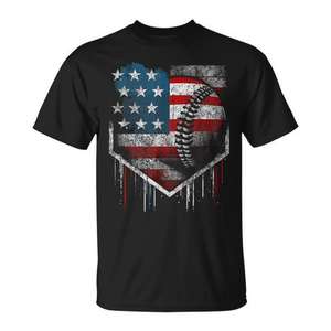 T-shirt Baseball Dripping Retro American Flag pour hommes, noir, grande taille - Product Image 1
