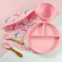 Ensemble d'alimentation pour bébé en silicone de qualité alimentaire, vaisselle pour tout-petits, bavoir imperméable, bol et assiette à forte succion, cuillère et fourchette incassables