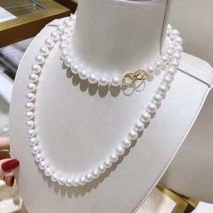 Chaîne de pull en perles naturelles avec collier long en eau douce de 80 cm, 9-10 mm, presque rond, livré avec boîte cadeau - Product Image 1