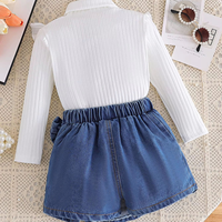 Ensembles de vêtements pour filles, hiver, col montant à volants, rayures verticales, tricot, culottes en denim, 2 pièces, vêtements pour enfants