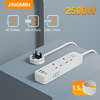 Regleta de alimentación de cobre OEM para el mercado del Reino Unido y Hong Kong, 10A/13A, con 3 tomas y 2 USB, cable de 3M/5M, para uso doméstico.