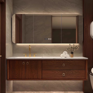 <span class=keywords><strong>Meuble</strong></span> <span class=keywords><strong>de</strong></span> <span class=keywords><strong>salle</strong></span> <span class=keywords><strong>de</strong></span> <span class=keywords><strong>bain</strong></span> rectangulaire moderne en chêne <span class=keywords><strong>haut</strong></span> <span class=keywords><strong>de</strong></span> <span class=keywords><strong>gamme</strong></span> européen avec évier, <span class=keywords><strong>vasque</strong></span> en céramique à plateau en roche et égouttoir, à suspendre au mur - Product Image 5