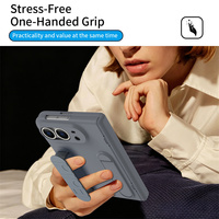 Étui de téléphone pliable Business Hinge Central Axis Strip Stand pour iPhone Duo avec sangle de poignet et protection d'écran en verre trempé anti-rayures