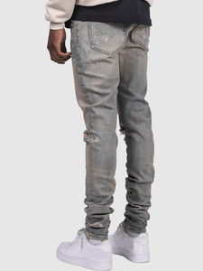 <span class=keywords><strong>Jeans</strong></span> en denim pour hommes en gros, coupe slim, déchirés, style streetwear, délavés, avec broderie au genou, décontractés - Product Image 5