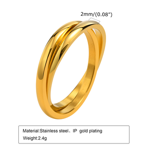 LIVE4U Nouveaux Bijoux en Gros Plaqué Or 18 carats Deux Cercles 2 Pièces/Ensemble Anneaux en Acier Inoxydable pour Femmes - Product Image 3