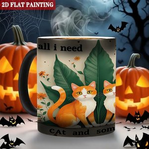Frosted Black 11oz Ceramic <b>Mug</b> Color <b>Changing</b> <b>Heat</b> Sensitive Cup Cat Design 2D Flat Painting - Product Image 6