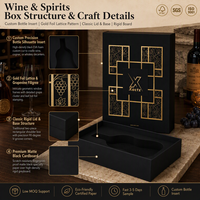 Boîte de présentation rigide noire avec couvercle et base, dorure à chaud, en papier couché avec insert EVA personnalisé pour l'emballage de vins, spiritueux et liqueurs