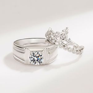 925 Silver Plated Zircon Crown Men Women Couple <b>Ring</b> Shiny Diamond Crown Design Couple <b>Ring</b> Weeding Engagement <b>Adjustable</b> <b>Ring</b> - Product Image 3