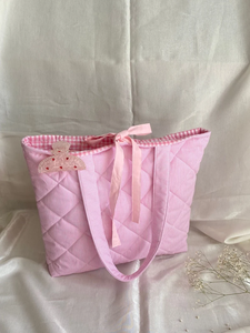 定制风格绗缝女童手提袋可爱甜美优雅碎花蝴蝶结图案印花女式肩包 - Product Image 6