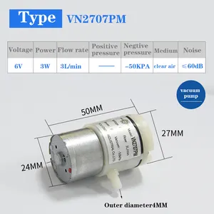 Bomba de diafragma em miniatura vn2707pm, bomba dc de sucção de ar
