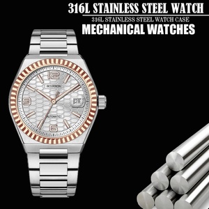 Montre mécanique automatique personnalisée pour hommes, haute qualité, style japonais, étanche, bracelet en acier argenté avec cadran, OEM - Product Image 5