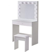 URBNLIVING Coiffeuse en bois durable blanche pour chambre à coucher, 1 tiroir, petite, avec miroir LED
