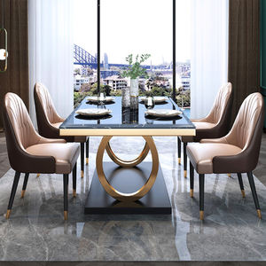Bộ bàn ăn hình chữ nhật bằng đá cẩm thạch sang trọng, bàn ăn hiện đại, nội thất phòng ăn, bàn và ghế cho biệt thự - Product Image 4