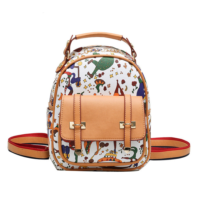 Custom Fashion Full Printing Patterns Women's Mini Backpack High Quality Multi Functional Vegan Leather Small Graffiti Bag
