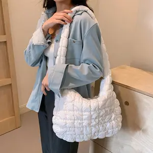Custom Nylon Larger Capacity Women Tote Bag loud Puffy Tote Shoulder Bags Winter Cotton Padded Soft Puffer Bags For Ladies