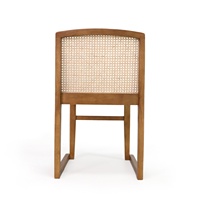 Chaise de salle à manger empilable en bois massif et rotin, avec base en traîneau carré, assise et dossier entièrement en rotin, style Mid-Century, pour salle à manger et café