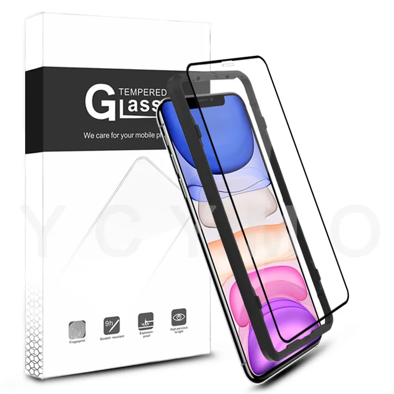 2018 Personnalisé anti-empreintes digitales en verre trempé protecteur d'écran en gros applicateur pour iphone 11 pro xs max