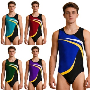 Justaucorps de gymnastique pour hommes en Spandex sublimé, sans manches, coupe haute, pour compétition, entraînement artistique et uniforme d'équipe - Product Image 1