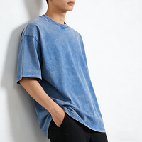 T-shirt Homme Vintage Personnalisable en Coton Tricoté Uni de Haute Qualité 250 GSM, Délavé à l'Acide, Brodé, Grammage Lourd, Vierge