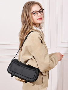 Bolso de Hombro Retro Minimalista de Cuero Vacuno de Primera Calidad para Mujer, Bolsa de Cuero Genuino de Lujo con Detalle de Correa Entrelazada - Product Image 1