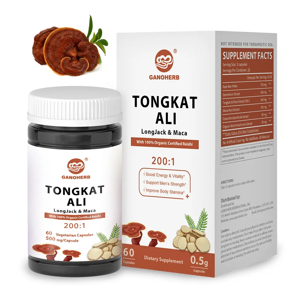 Capsules de Tongkat Ali Maca personnalisées, suppléments à base de plantes
