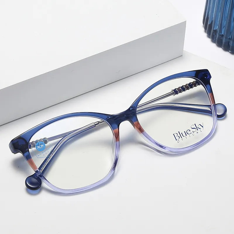 Fashion Acetate Double Color Frames Blue Light Cut Blocking Lens Optical Glasses