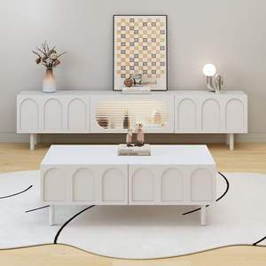 Mueble de TV estilo crema y mesa de centro integrados, estilo francés moderno y sencillo para apartamentos pequeños, mueble de TV - Product Image 2