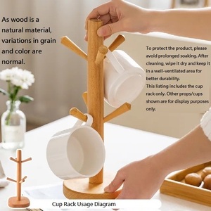 Multi-Layer Standing Type Wood Bamboo <b>Mug</b> Holder <b>Tree</b> Coffee Cup Rack Dryer - Product Image 2