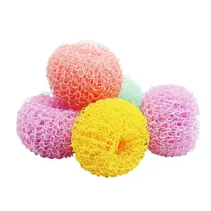 Multi-color Polyester Cleaning Ball Mesh Scourer Kitchen Sponge Plate Washing Brush Non- Stick Tableware Scrubber