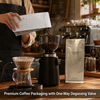 Sacs à café à fond plat avec impression numérique, fabricant de pochettes à café personnalisées, sachets à fermeture éclair verticaux