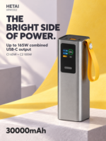 Batterie externe portable Li-Polymère haute capacité 30000mAh, charge rapide 165W, double sortie USB-C 2-en-1, écran TFT, lampe torche LED