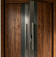 Porte pivotante en bois et aluminium avec placage en noyer personnalisé, porte d'entrée extérieure antivol pour villa, appartement, hôtel