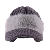 Gorro de punto trenzado para mujer al por mayor con banda de piel sintética de visón y orejeras, gorro de invierno cálido con visera de punto, logotipo personalizado OEM ODM