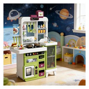 Kids Pretend <b>Kitchen</b> Toy Deluxe Counter <b>Sink</b> Burner Storage Rack Culinary Practice Imagination Development Family Leisure - Product Image 3