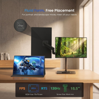 Moniteur portable de 18,5 pouces, panneau LCD IPS, FHD 1080P, 120 Hz, compatible avec le montage VESA, pour le jeu et le travail de bureau