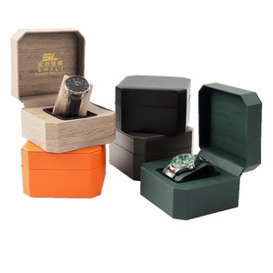 Boîtes de rangement pour montres classiques en cuir PU pour hommes, boîte de rangement pour montres en cuir PU de luxe avec logo personnalisé, octogonale - Product Image 1